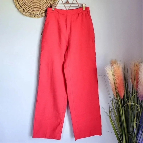ZARA, New, Cherry Red Linen blend High Waist Trouser Pants, Size Medium - Picture 2 of 14